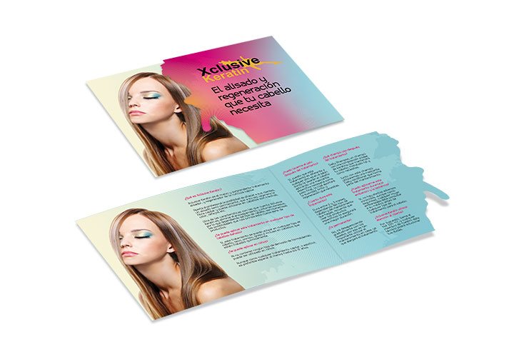 DÍPTICO. IDENTIDAD CORPORATIVA. XCLUSIVE. DISTRIBUCIONES PELUQUERÍA